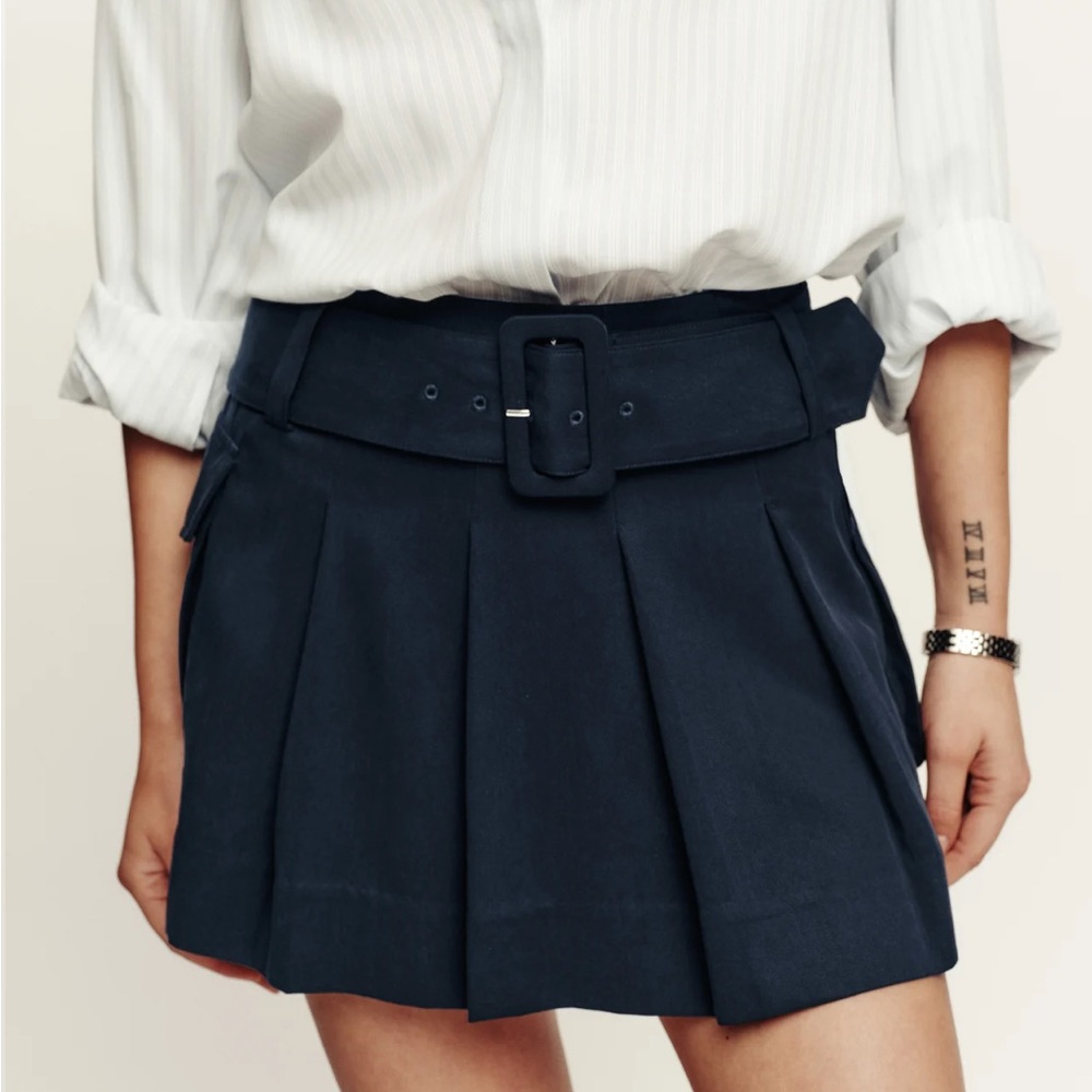 Reformation Navy Brinley mini skirt